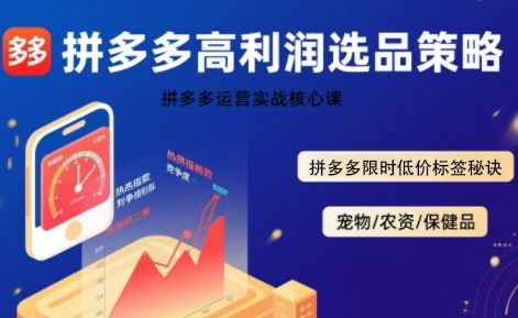 拼多多选品暴利技术实战课，拼多多高利润选品策略，拼多多限时低价标签秘诀-8U创业网