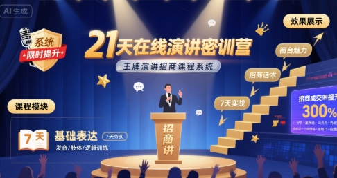 21天在线演讲密训营，王牌演讲招商课程系统-8U创业网