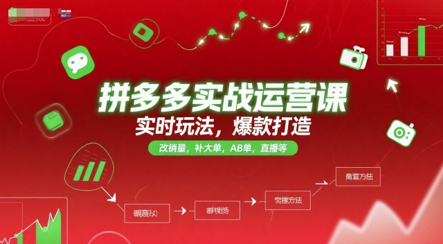 拼多多实战运营课，实时玩法，爆款打造，改销量，补大单，AB单，直播等（更新2025月）-8U创业网