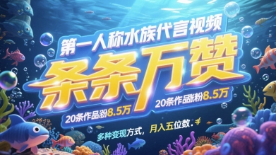 第一人称水族代言视频，条条万赞，20条作品涨粉7.8W，多种变现方式月入五位数-8U创业网