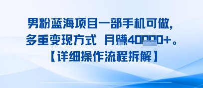 8月新男粉蓝海项目一部手机可做，多重变现方式 月入4W+【详细操作流程拆解】-8U创业网
