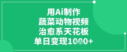 用Ai制作蔬菜动物视频，治愈系天花板，单日变现1k-8U创业网