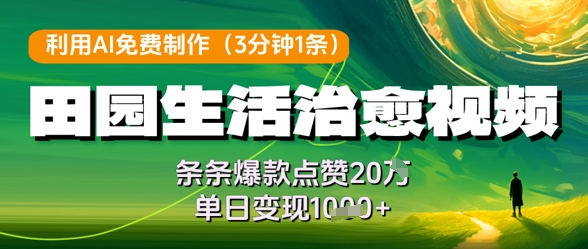 利用AI免费制作田园生活治愈视频，条条爆款点赞20W，单日变现几张-8U创业网