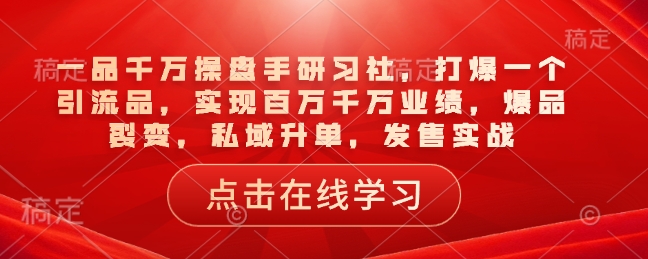 一品千万操盘手研习社，打爆一个引流品，实现百万千万业绩，爆品裂变，私域升单，发售实战-8U创业网