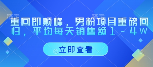 重回即颠峰，男粉项目重磅回归，平均每天销售额1-4W-8U创业网