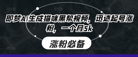 即梦AI生成猫咪黑帮视频，迅速起号涨粉，一个月5k-8U创业网