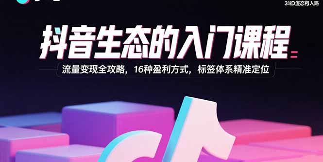 抖音生态的入门课程：流量变现全攻略，16种盈利方式，标签体系精准定位-8U创业网