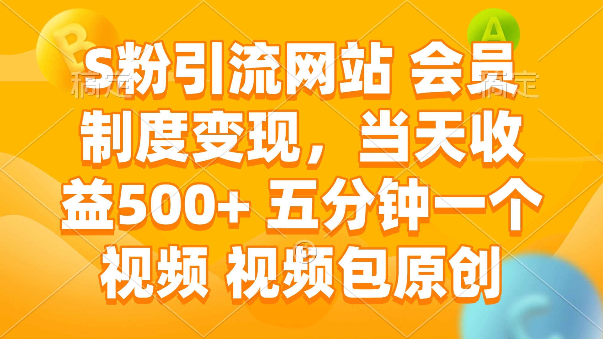 S粉引流网站 会员制度变现，当天收益500+ 五分钟一个视频 视频包原创-8U创业网
