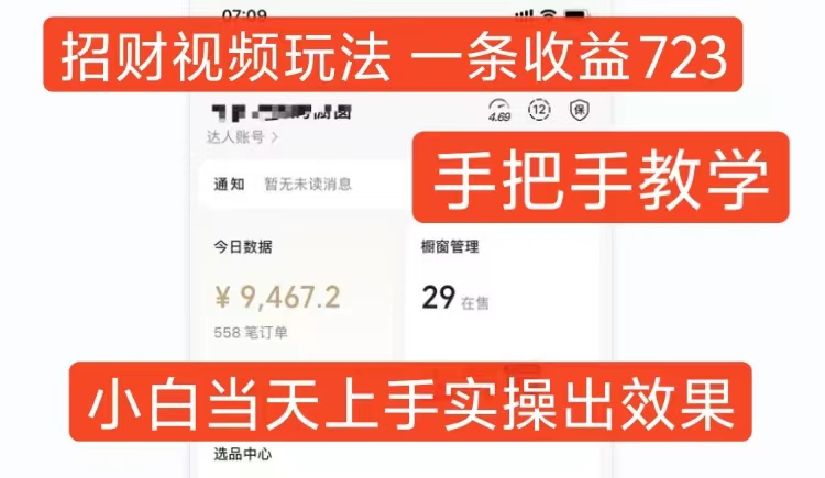 招财视频玩法，一条视频收益723，手把手教学，小白当天可上手-8U创业网