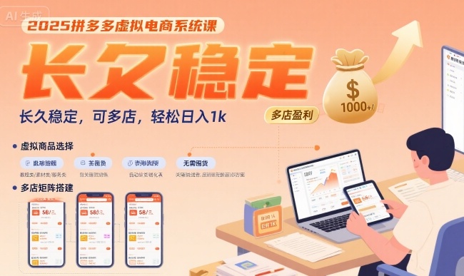 2025拼多多虚拟电商系统课，长久稳定，可多店，轻松日入1k-8U创业网