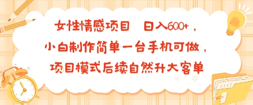 女性情感项目 小白制作简单一台手机可做 项目模式后续自然升大客单 日入6张-8U创业网