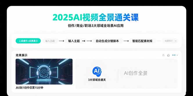 2025AI视频全景通关课：涵盖创作/商业/职场3大领域 掌握AI全场景应用-8U创业网