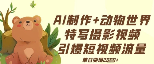 AI制作动物世界特写摄影视频+引爆短视频流量+单日变现多张-8U创业网