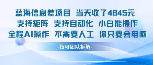蓝海信息差项目当天收米1k+ 支持矩阵支持自动化小白能操作全程AI操作不需要人工你只要会电脑-8U创业网