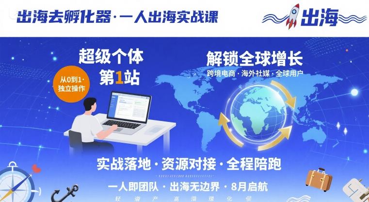 出海去孵化器，一人出海实战课，超级个体第1站，解锁全球增长-8U创业网