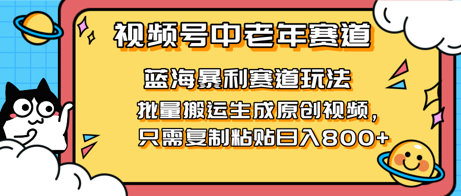 （14314期）2025视频号中老年短视频蓝海暴利风口！复制粘贴搬运视频单日赚800+，无…-8U创业网