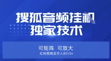 【搜狐音频挂G】独家技术，可矩阵可放大，红利期稳定月入8k【揭秘】-8U创业网