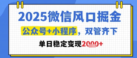 2025微信风口掘金，公众号+小程序双管齐下，单日稳定变现1k+【揭秘】-8U创业网