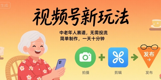 视频号新玩法，中老年人赛道，无需投流，简单制作，一天十分钟，月入1W-8U创业网