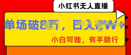 小红书无人直播，纯小白可做，有手就行，单场直播销售额破8w-8U创业网