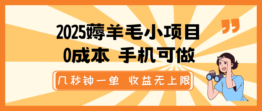 2025薅羊毛小项目，0成本 手机可做，几秒钟一单，收益无上限-8U创业网