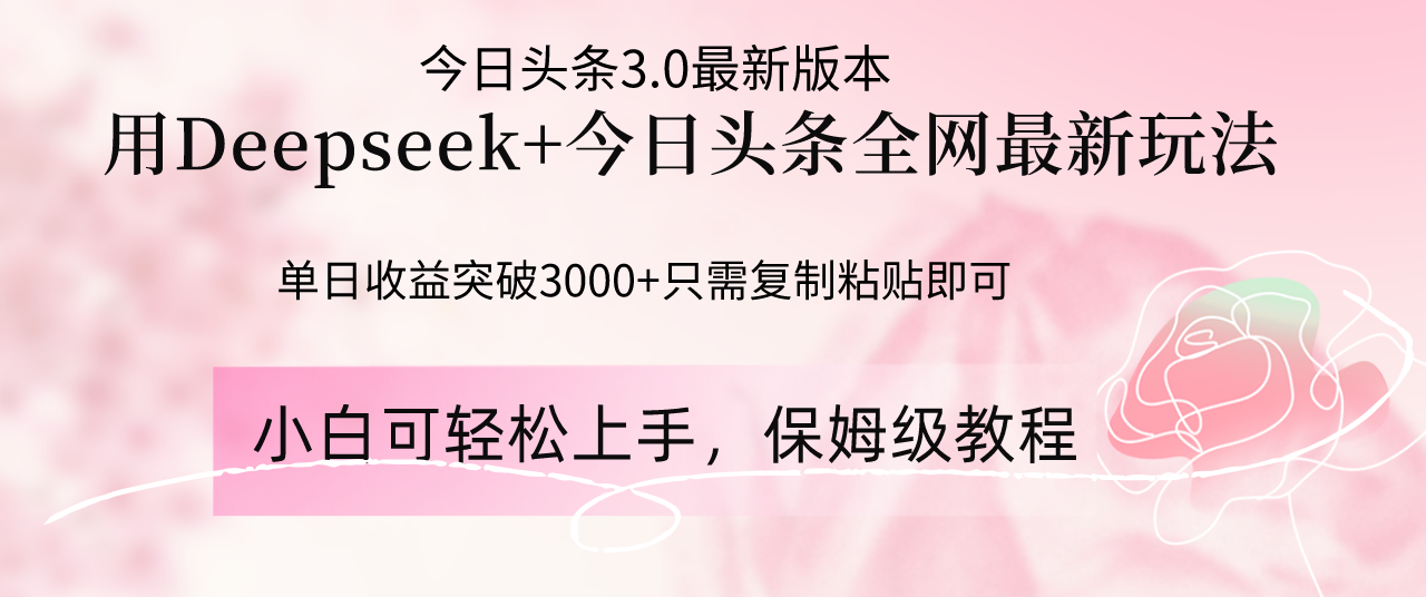 （14452期）Deepseek结合今日头条全网最新玩法，单日收益突破3000+，只需要简单的…-8U创业网