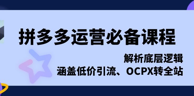 拼多多运营必备课程，解析底层逻辑，涵盖低价引流、OCPX转全站-8U创业网