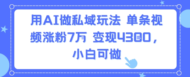 用AI做私域玩法，单条视频涨粉7W变现4.3k，小白可做-8U创业网