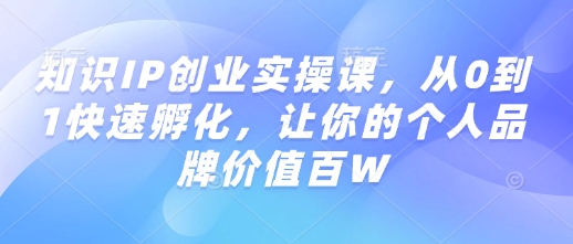 知识IP创业实操课，从0到1快速孵化，让你的个人品牌价值百W-8U创业网