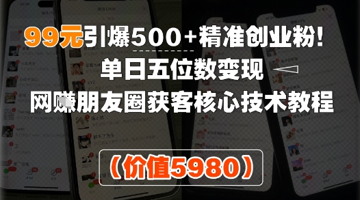 99元引爆500+精准创业粉！单日五位数变现，网创朋友圈获客核心技术教程-8U创业网