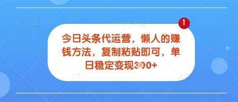 今日头条代运营，无需自己运营，每天花费十秒钟发布视频，单日稳定变现3张【揭秘】-8U创业网