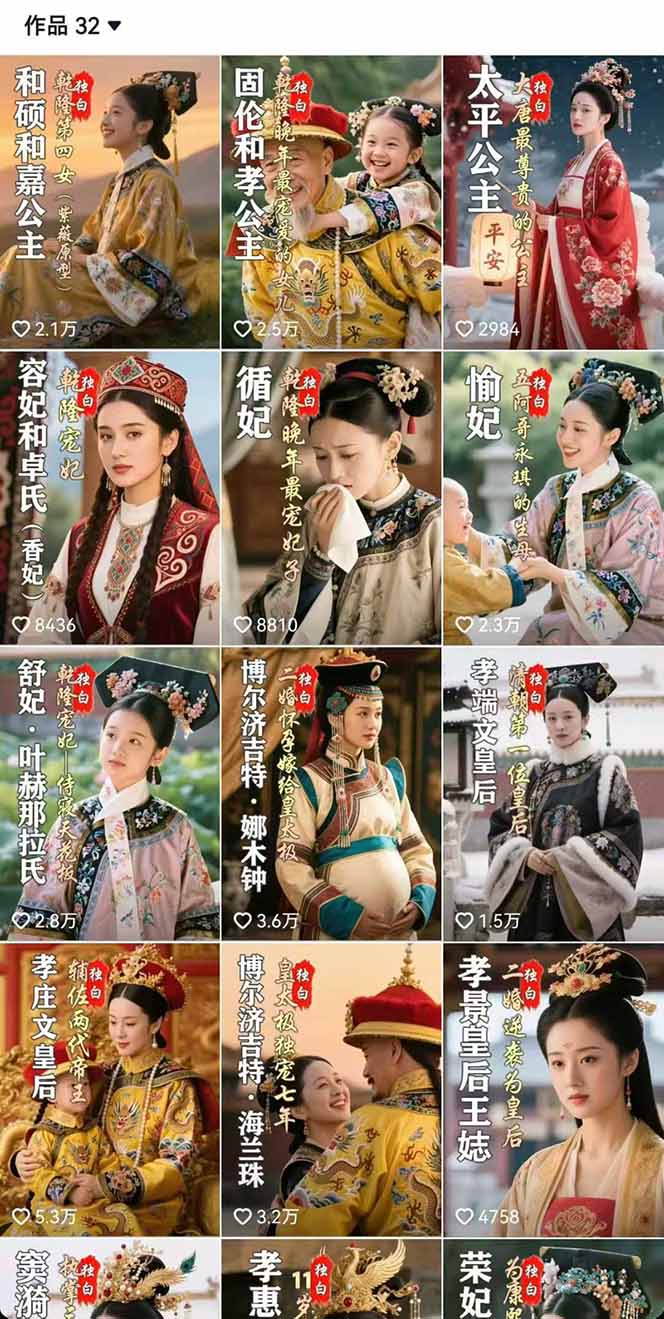 历史女性人物创作课：独白文案+AI克隆+蒙版剪辑，3个月涨粉22w+副业月入3w-8U创业网
