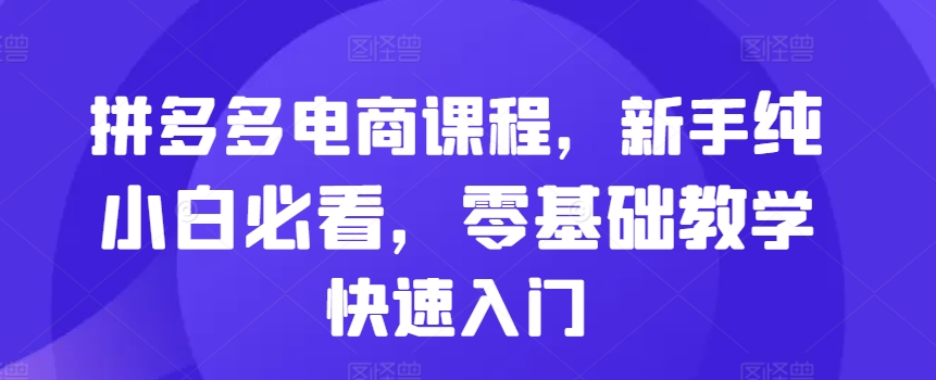 拼多多电商课程，新手纯小白必看，零基础教学快速入门-8U创业网