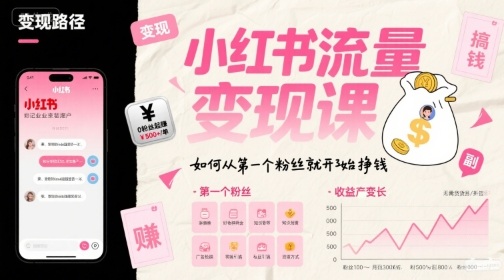 小红书流量变现课，如何从第一个粉丝就开始挣钱-8U创业网