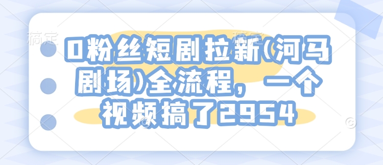 0粉丝短剧拉新(河马剧场)全流程，一个视频搞了2954-8U创业网
