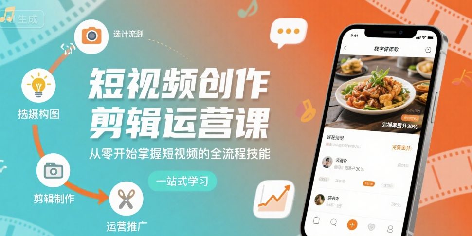 短视频创作剪辑运营课，从零开始掌握短视频的全流程技能-8U创业网