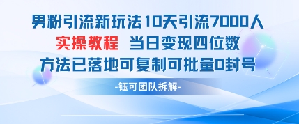 男粉引流新玩法10天引流7000人当日变现四位数可复制可批量0封号-8U创业网