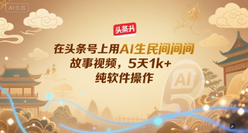 在头条号上用AI生民间故事视频，5天1k+，纯软件操作-8U创业网