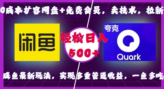 0成本扩容网盘+免费会员，卖技术，拉新，咸鱼最新玩法，实现多重管道收益，一鱼多吃，轻松日入500+-8U创业网
