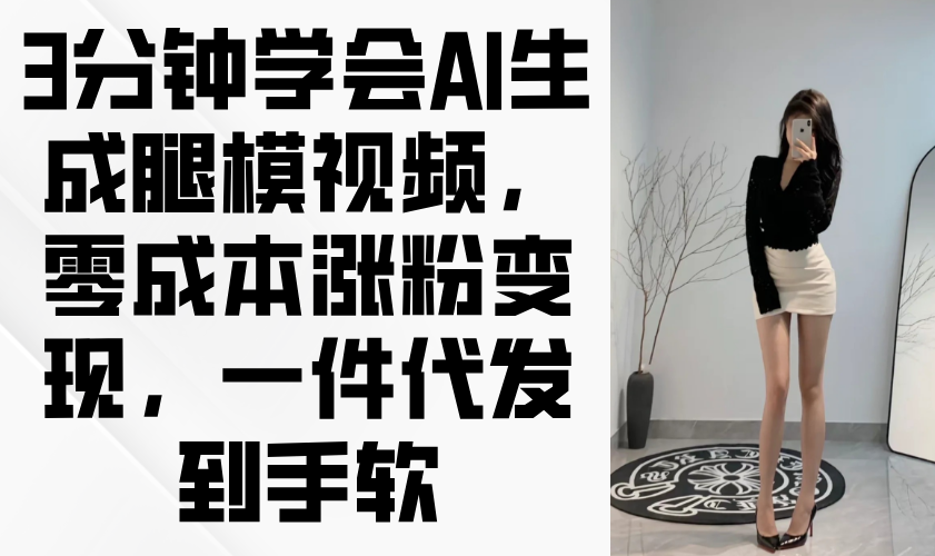 （14537期）3分钟学会AI生成腿模视频，零成本涨粉变现，一件代发到手软-8U创业网