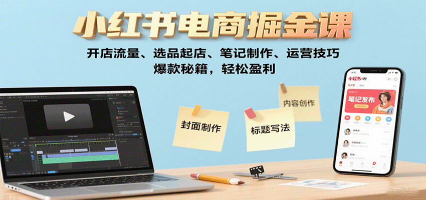小红书电商掘金课：开店流量、选品起店、笔记制作、运营技巧，爆款秘籍，轻松盈利-8U创业网