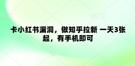 卡小红书漏洞，做知乎拉新 一天3张起，有手机即可-8U创业网