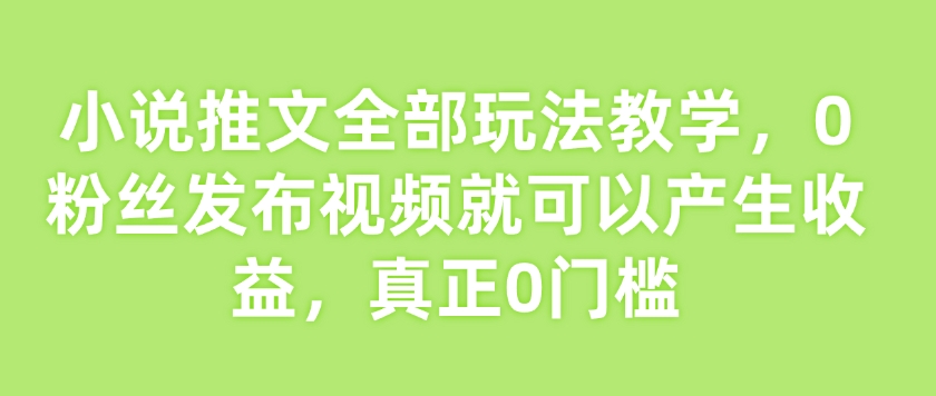 小说推文全部玩法教学，0粉丝发布视频就可以产生收益，真正0门槛-8U创业网