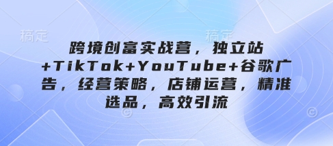跨境创富实战营，独立站+TikTok+YouTube+谷歌广告，经营策略，店铺运营，精准选品，高效引流-8U创业网