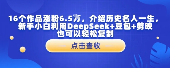 16个作品涨粉6.5W，介绍历史名人一生，新手小白利用DeepSeek+豆包+剪映也可以轻松复制-8U创业网