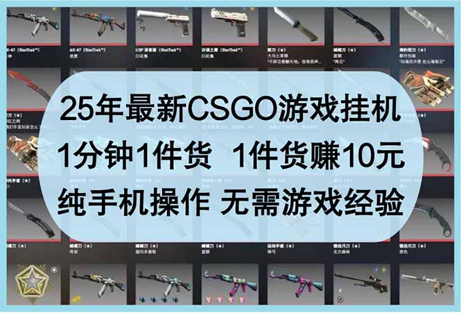 （14439期）25年最新CSGO游戏挂机，1分钟1件货，1件货赚10元 纯手机操作 无需游戏经验-8U创业网