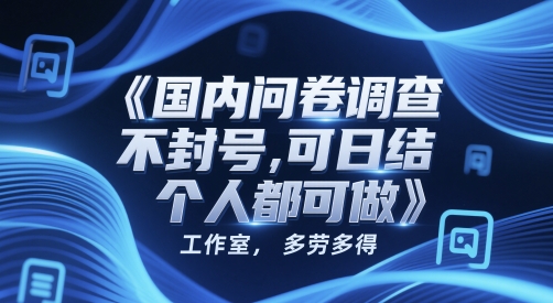 国内问卷调查，不封号，可日结，多劳多得，工作室，个人都可做-8U创业网