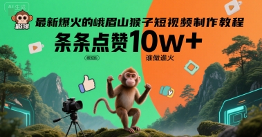 最新爆火的峨眉山猴子短视频制作教程，条条点赞10w+，谁做谁火【教程+提示词】-8U创业网