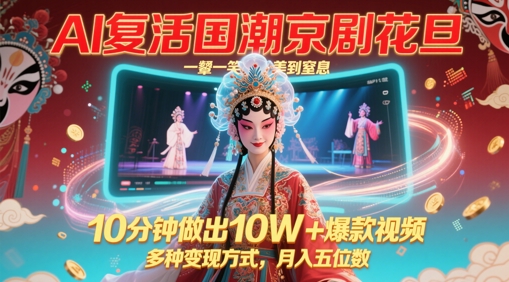 AI复活国潮京剧花旦，一颦一笑美到窒息，10分钟做出10W+爆款视频，多种变现方式，月入五位数-8U创业网