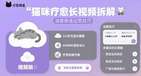猫咪疗愈长视频拆解 &油管频道运营技巧-8U创业网